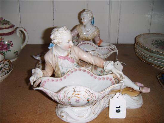 Pair French porcelain figural baskets